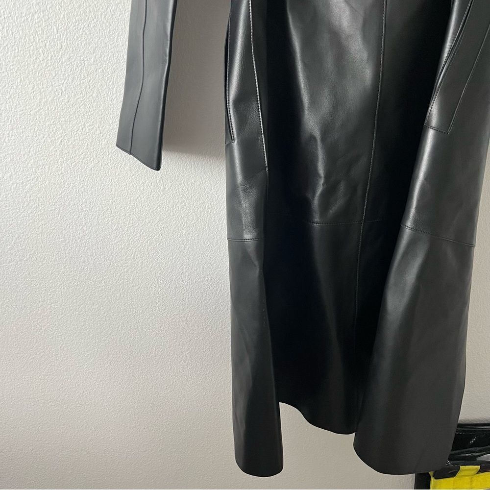 All Saints Farren Leather Belted Long Black Trench Coat Goth Grunge Moto 6 NEW - Picture 14 of 16